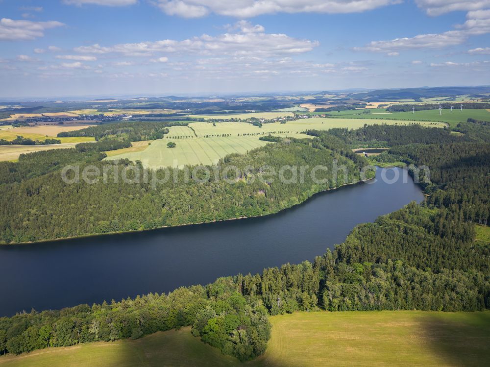 Aerial image Klingenberg - Reservoir and shore areas at the reservoir of the dam in Klingenberg in the state of Saxony, Germany