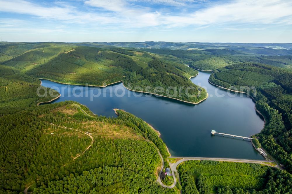 Aerial image Netphen - Impoundment and shore areas at the lake Obernautalsperre - Obernau Stausee in Netphen in the state North Rhine-Westphalia