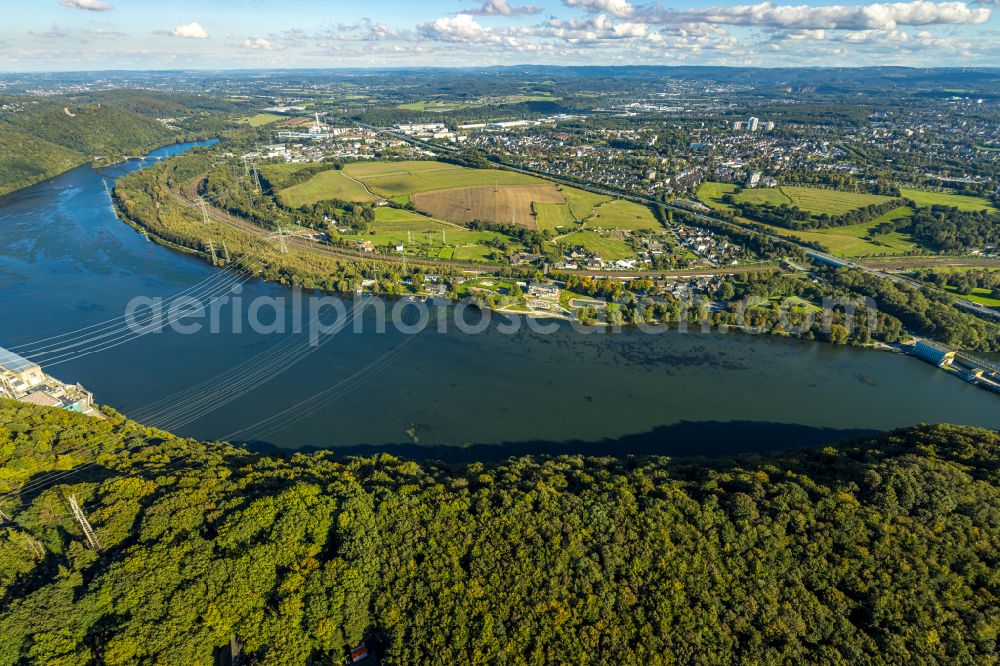 Aerial image Herdecke - Impoundment and shore areas at the lake Hengsteysee in the district Ahlenberg in Herdecke in the state North Rhine-Westphalia, Germany