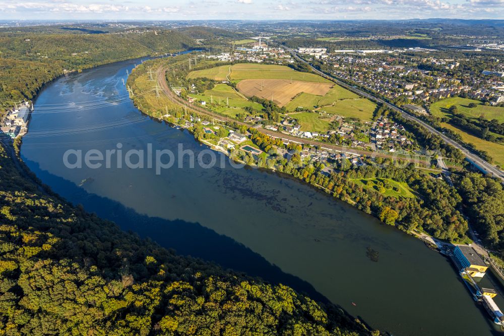 Aerial image Herdecke - Impoundment and shore areas at the lake Hengsteysee in the district Ahlenberg in Herdecke in the state North Rhine-Westphalia, Germany