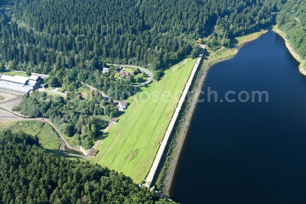 Aerial photograph Osterode am Harz - Impoundment and shore areas at the lake Soesestausee in Osterode am Harz in the state Lower Saxony, Germany