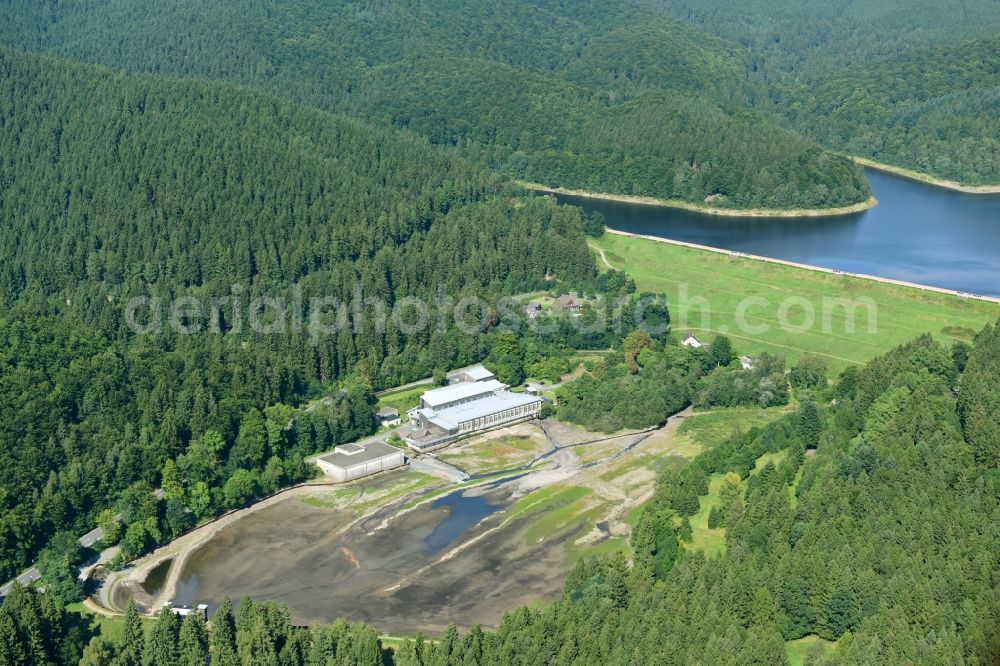 Aerial photograph Osterode am Harz - Impoundment and shore areas at the lake Soesestausee in Osterode am Harz in the state Lower Saxony, Germany