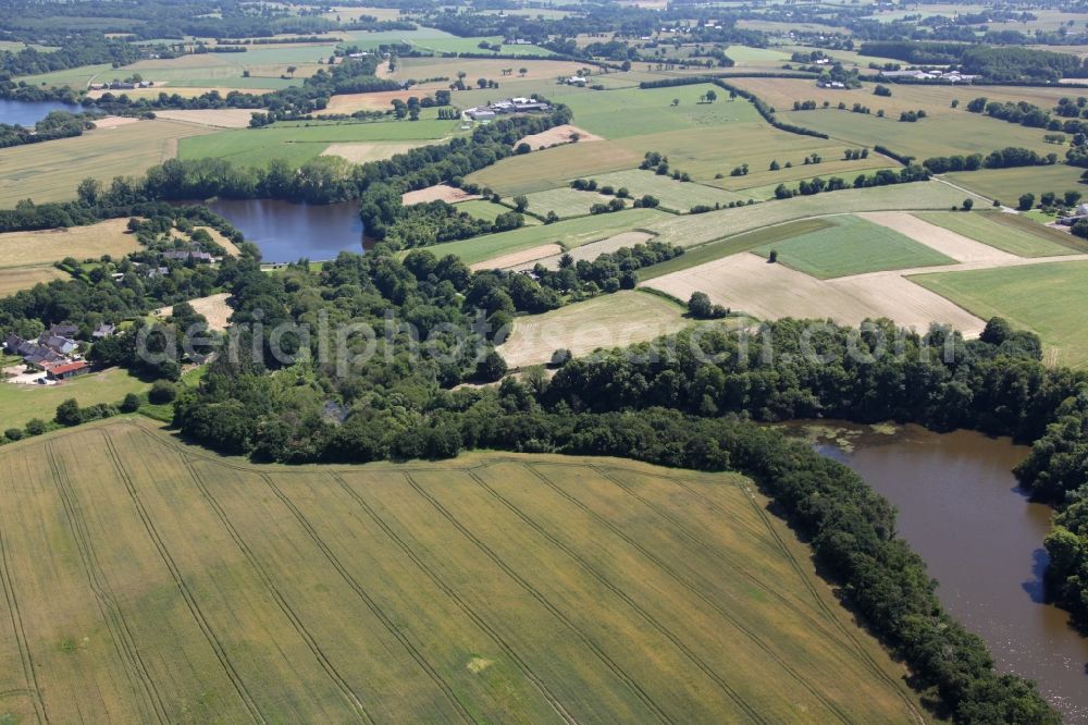 Pleurtuit from above - Impoundment and shore areas at the lake of the river Le Drouet in Pleurtuit in Brittany, France