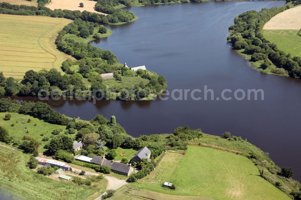 Pleurtuit from above - Impoundment and shore areas at the lake of the river Le Drouet in Pleurtuit in Brittany, France