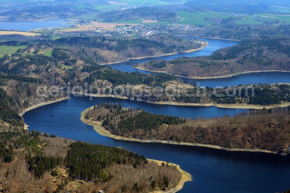 Aerial photograph Saaldorf - Impoundment and shore areas at the lake Obere Saaletalsperre in Saaldorf in the state Thuringia, Germany