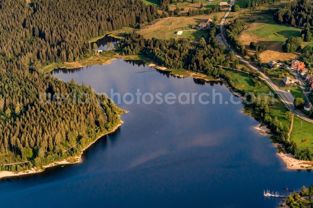 Schluchsee from the bird's eye view: Impoundment and shore areas at the lake Schluchsee in Schluchsee in the state Baden-Wurttemberg, Germany