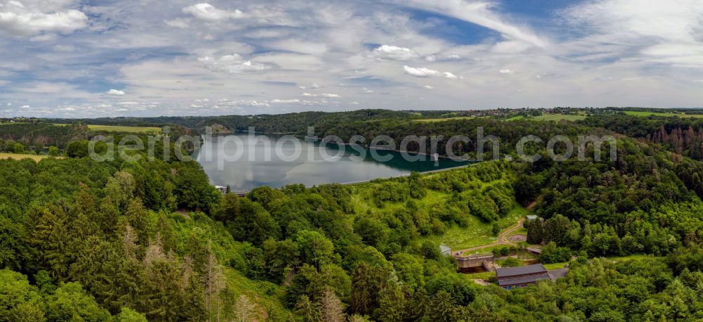 Aerial image Schneffelrath - Impoundment and shore areas at the lake Wahnbachtalsperre on street Talsperrenstrasse in Schneffelrath in the state North Rhine-Westphalia, Germany