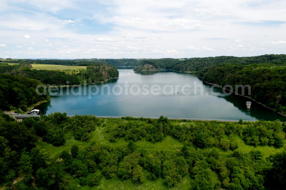 Aerial image Schneffelrath - Impoundment and shore areas at the lake Wahnbachtalsperre on street Talsperrenstrasse in Schneffelrath in the state North Rhine-Westphalia, Germany