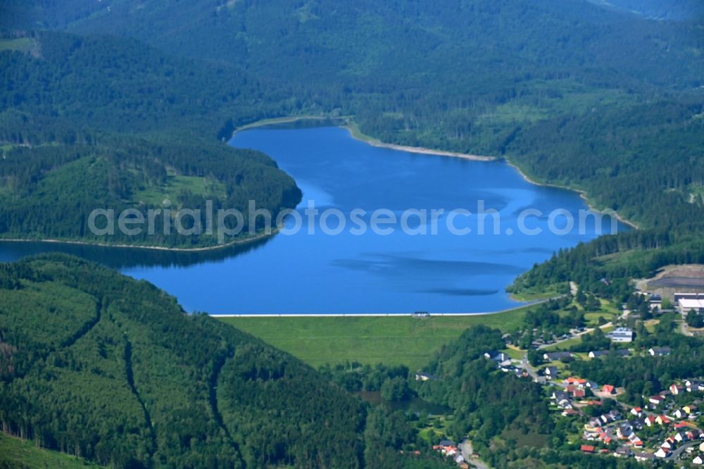 Aerial photograph Herzog Juliushütte - Dam wall at the reservoir Granestausee in Herzog Juliushuette in the state Lower Saxony, Germany