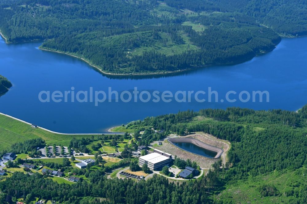 Aerial image Herzog Juliushütte - Dam wall at the reservoir Granestausee in Herzog Juliushuette in the state Lower Saxony, Germany