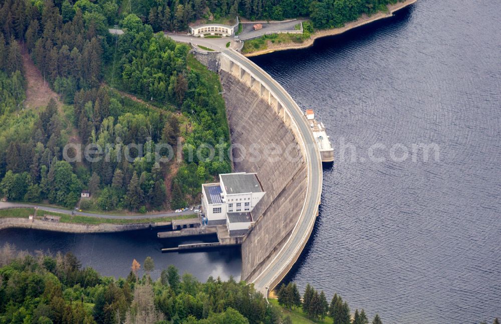 Aerial photograph Vir - Dam wall at the reservoir in Vir Hochland in Kraj Vysocina, Czech Republic