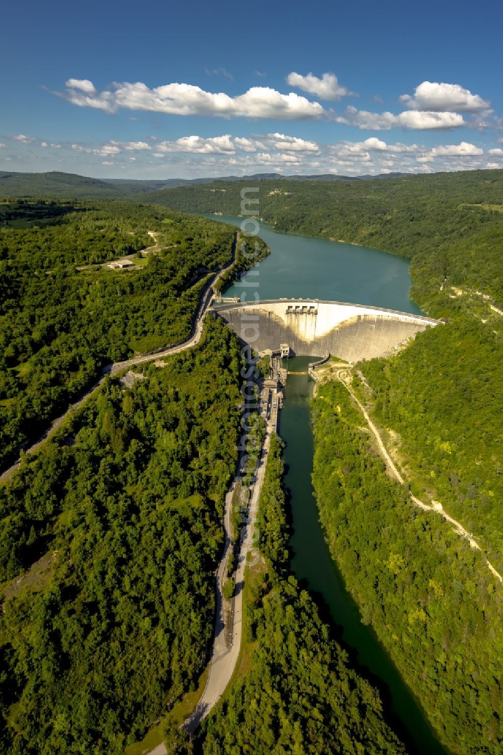 Cernon from above - Dam at hydroelectric power station on the river Lain Le Barrage de Vouglans in Cernon in France