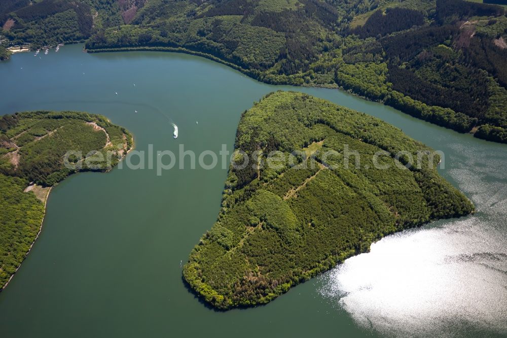 Attendorn from above - Shore areas at the reservoir Biggetalsperre near Attendorn in the state North Rhine-Westphalia, Germany