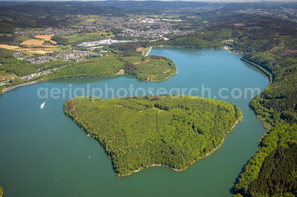 Aerial image Attendorn - Shore areas at the reservoir Biggetalsperre near Attendorn in the state North Rhine-Westphalia, Germany