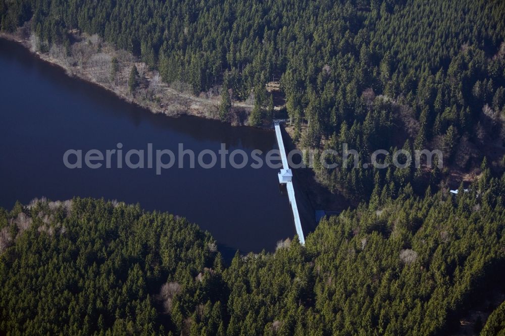 Wernigerode from above - The Zillierbachtalsperre or dam Zillierbach is a string of dam, waterworks and reservoir dam. It is used for flood control and drinking water supplies