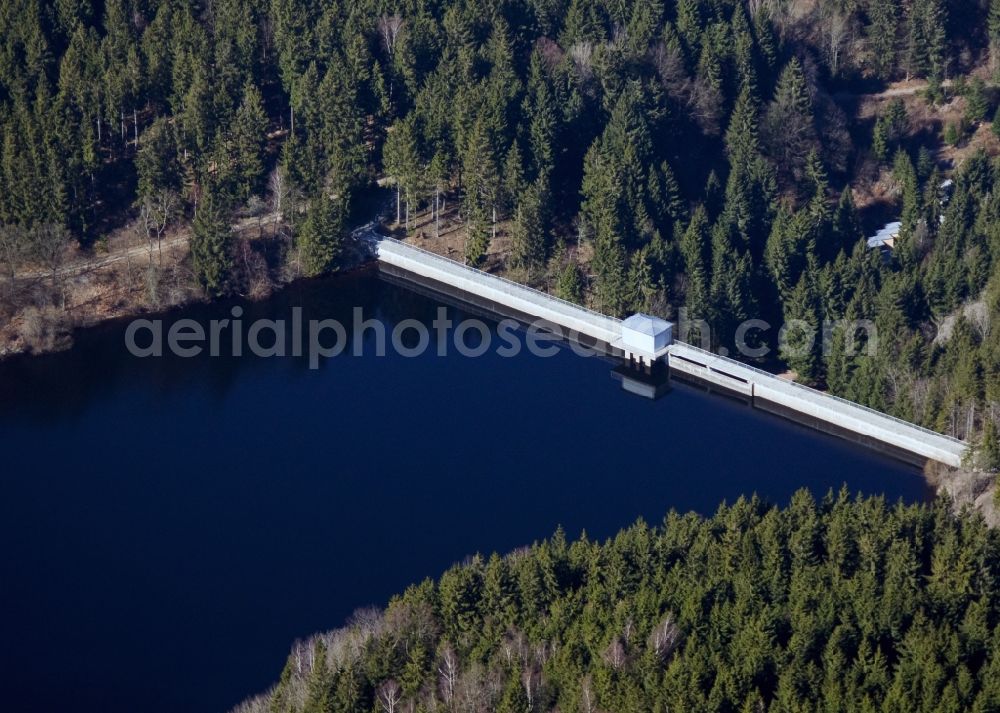 Wernigerode from the bird's eye view: The Zillierbachtalsperre or dam Zillierbach is a string of dam, waterworks and reservoir dam. It is used for flood control and drinking water supplies