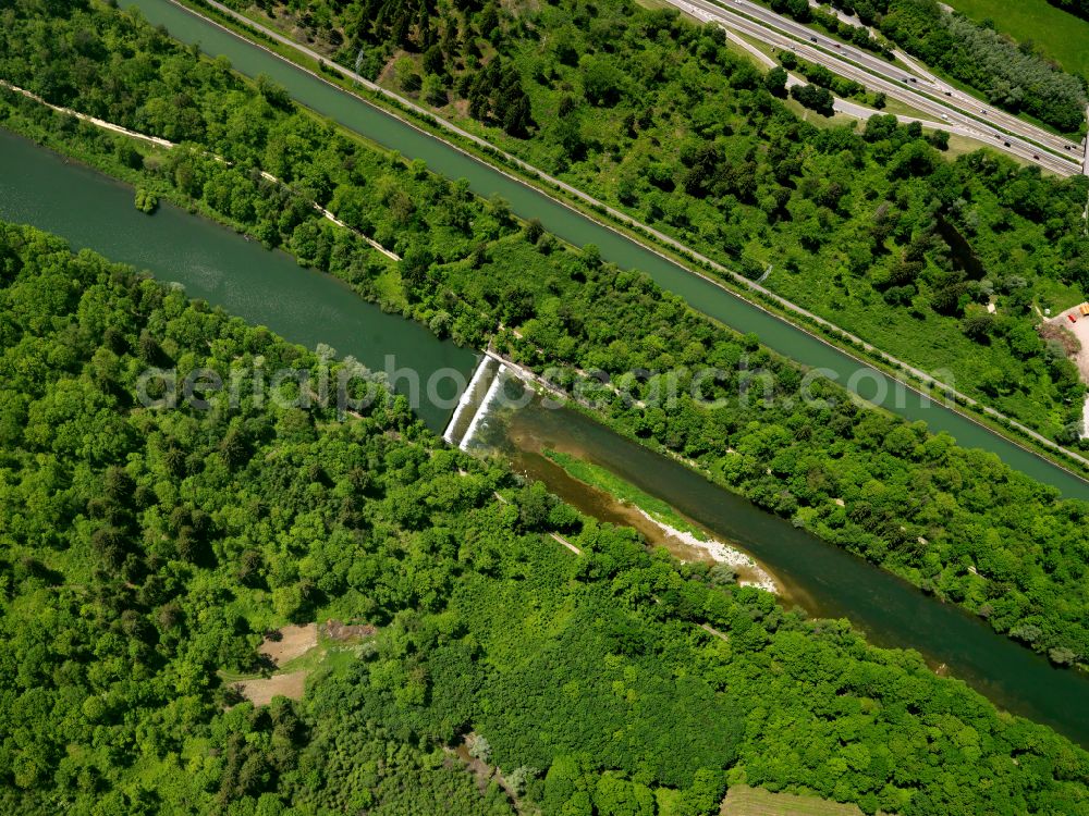 Fellheim from the bird's eye view: Barrage on the banks of the Iller river in Fellheim in the state Bavaria, Germany