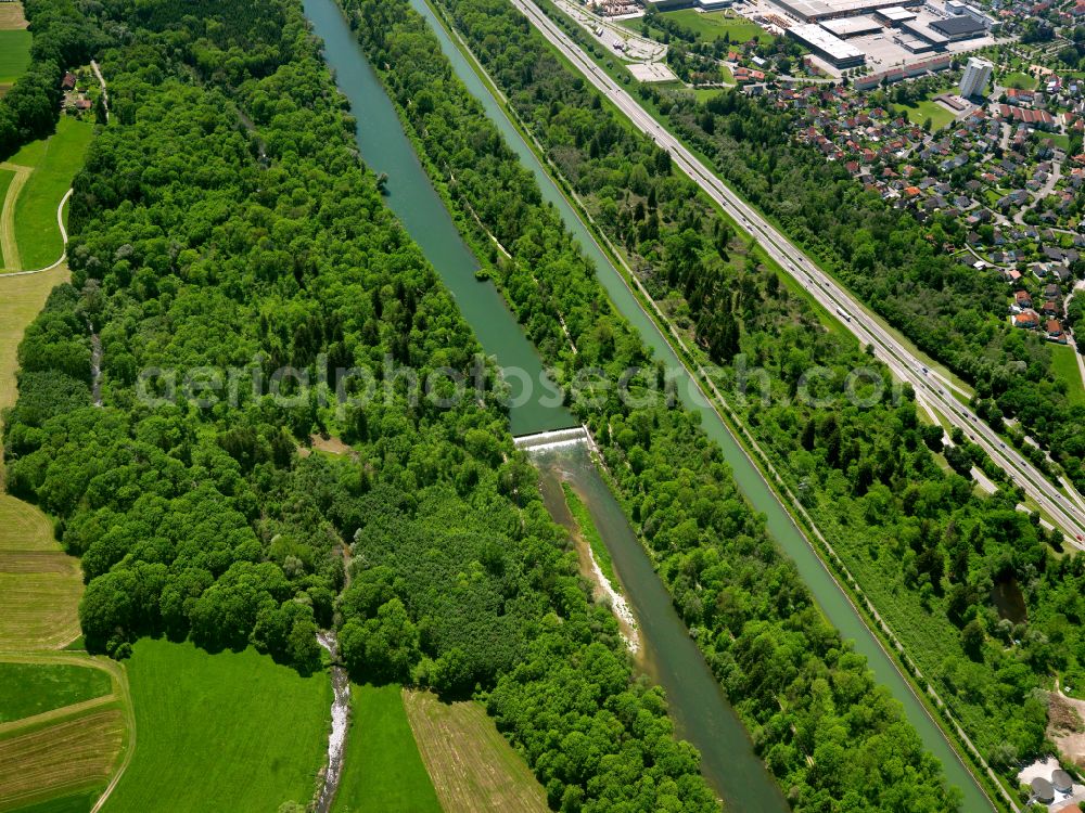 Aerial photograph Fellheim - Barrage on the banks of the Iller river in Fellheim in the state Bavaria, Germany