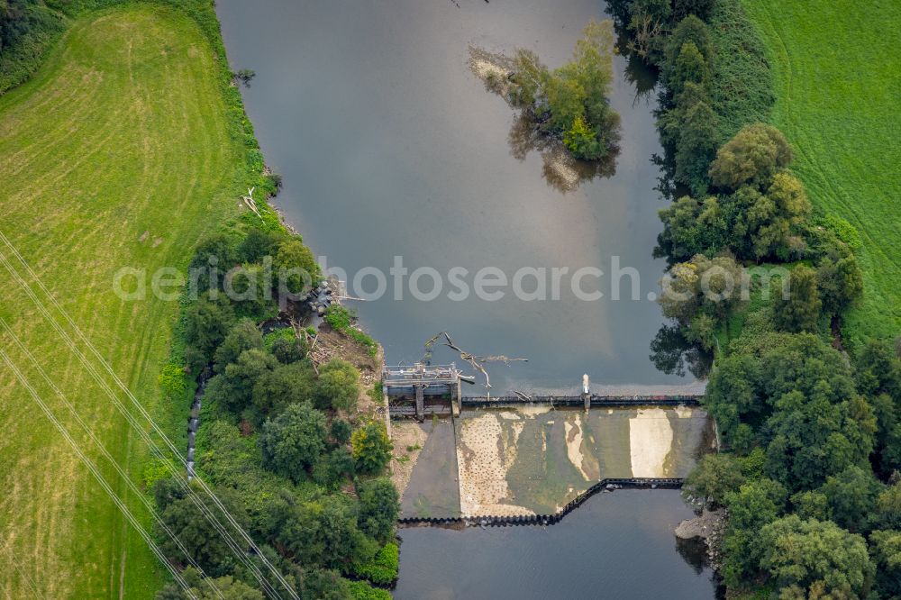 Hagen from above - Weir Staudamm Lenne on the banks of the flux flow Lenne in Hagen at Ruhrgebiet in the state North Rhine-Westphalia, Germany