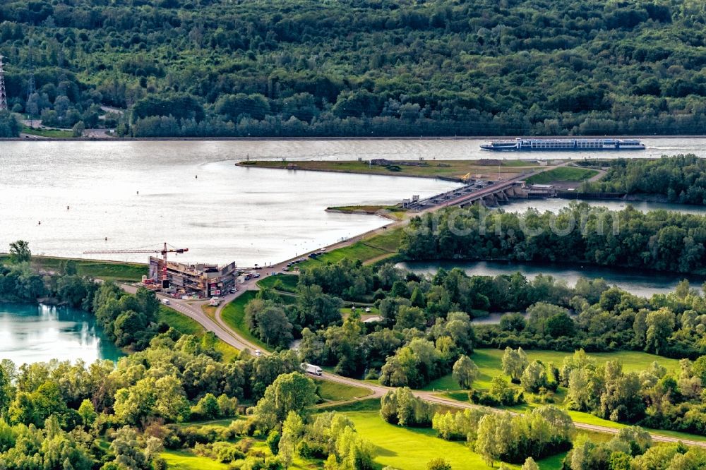 Aerial image Neuried - Weir on the banks of the flux flow Rhine in Neuried in the state Baden-Wurttemberg, Germany