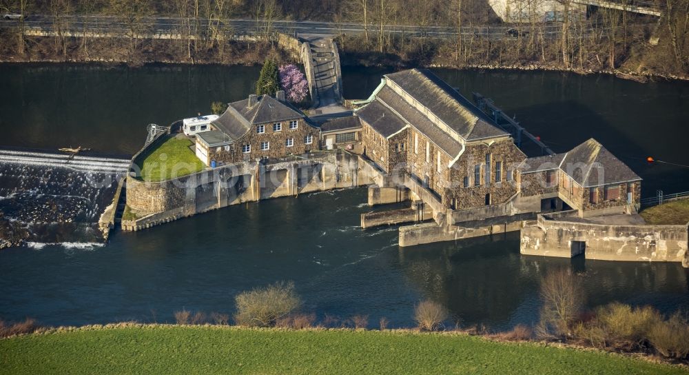 Aerial photograph Witten - Weir on the banks of the flux flow Ruhr in Witten in the state North Rhine-Westphalia