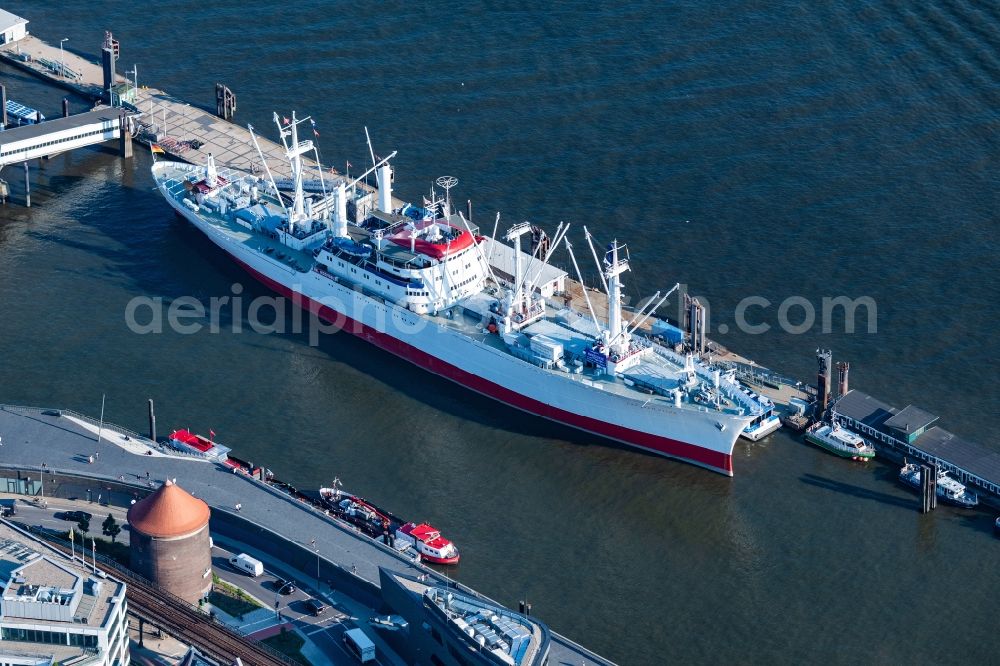 Aerial photograph Hamburg - Ship Cap San Diego on port facilities on the banks of the river course of the Elbe in Hamburg, Germany