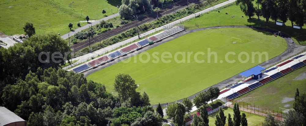 Kostrzyn / Küstrin from the bird's eye view: Blick auf das städtische Sport- und Freizeitzentrum mit Sportplatz Olimp. View of the city sports and recreation center with sports field Olimp.