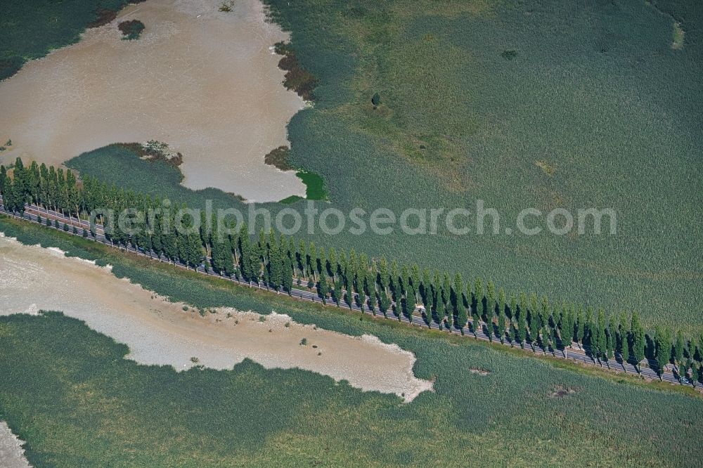 Aerial photograph Reichenau - Bridge to the Island Reichenau on the Lake of Constance during sunset in Reichenau in the state Baden-Wurttemberg