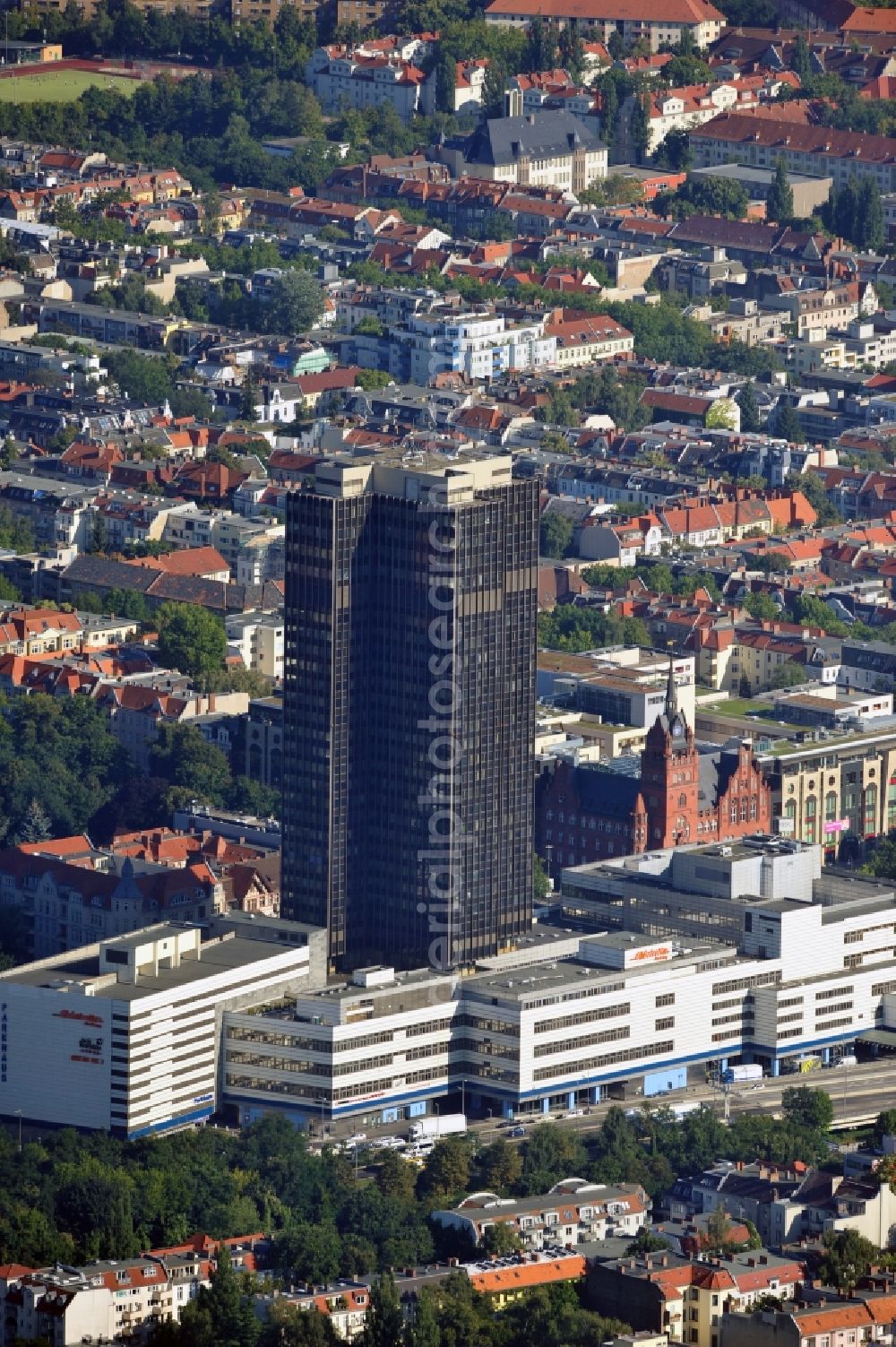 Aerial image Berlin - View of the Steglitzer Kreisel, a building complex with an office tower in Berlins district of Steglitz