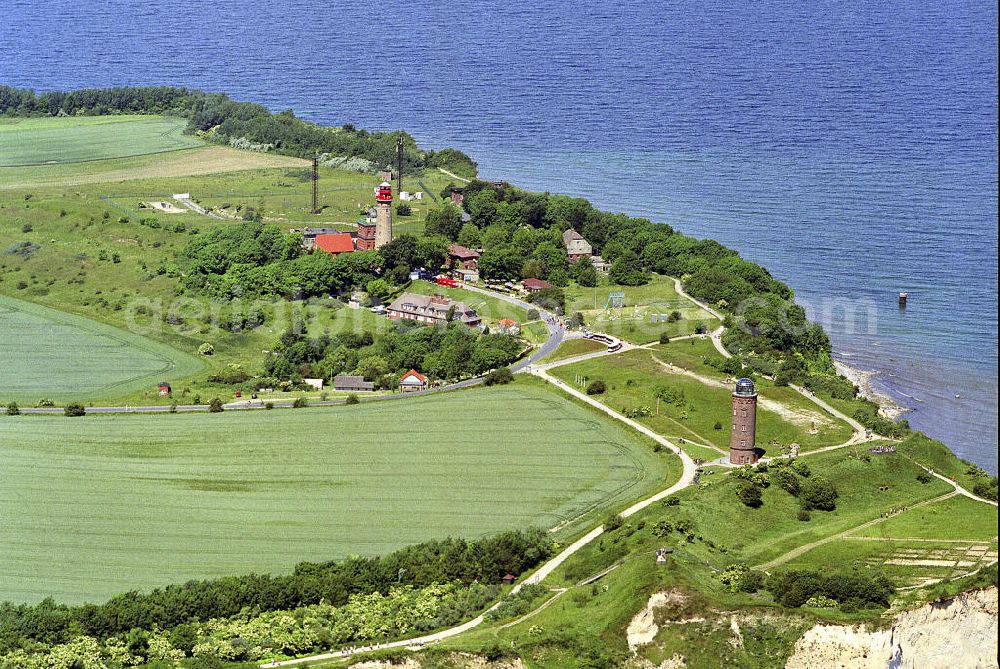 Putgarten from above - Blick auf die Steilküste Kap Arkona Auf dieser Erhebung befinden sich zwei Leuchttürme, ein Peilturm, ehemalige Militäranlagen und gastronomische Einrichtungen für Touristen.