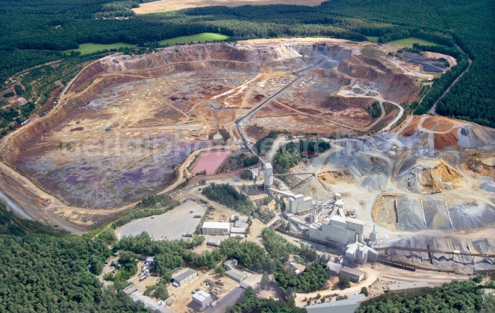 Senftenberg from above - Quarry for the mining and handling of der BAG Koschenberg in Senftenberg in the state Brandenburg