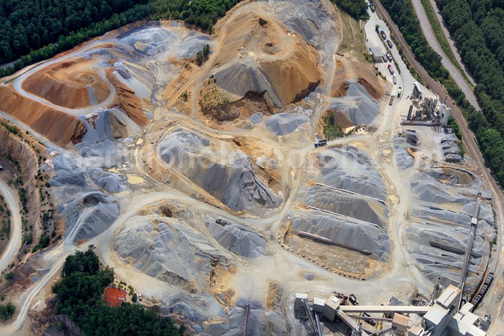 Senftenberg from the bird's eye view: Quarry for the mining and handling of der BAG Koschenberg in Senftenberg in the state Brandenburg