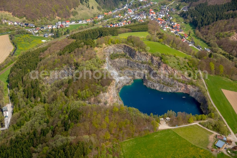 Brilon from above - Blue mountain lake near the district Messinghausen of the city Brilon in the state of North Rhine-Westphalia