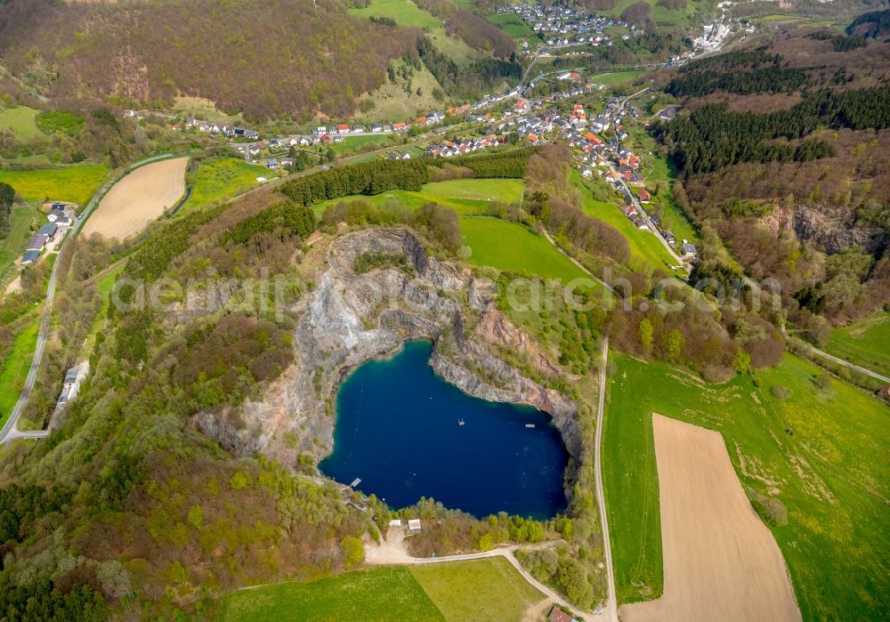 Brilon from the bird's eye view: Blue mountain lake near the district Messinghausen of the city Brilon in the state of North Rhine-Westphalia