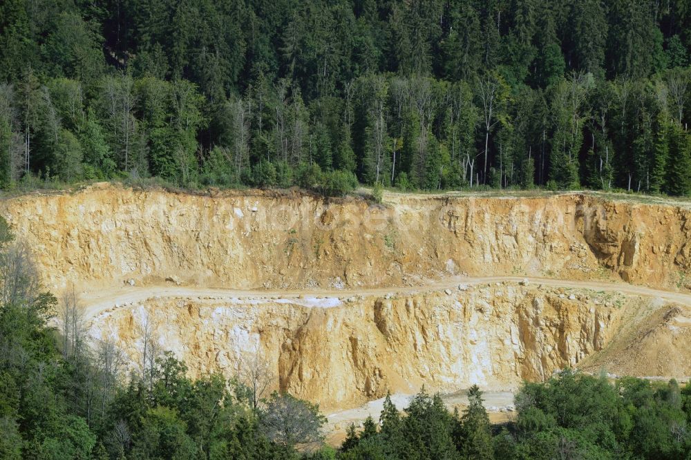 Iggenhausen from above - Mining pit and quarry in a forest in the North of Iggenhausen in the state of Baden-Wuerttemberg