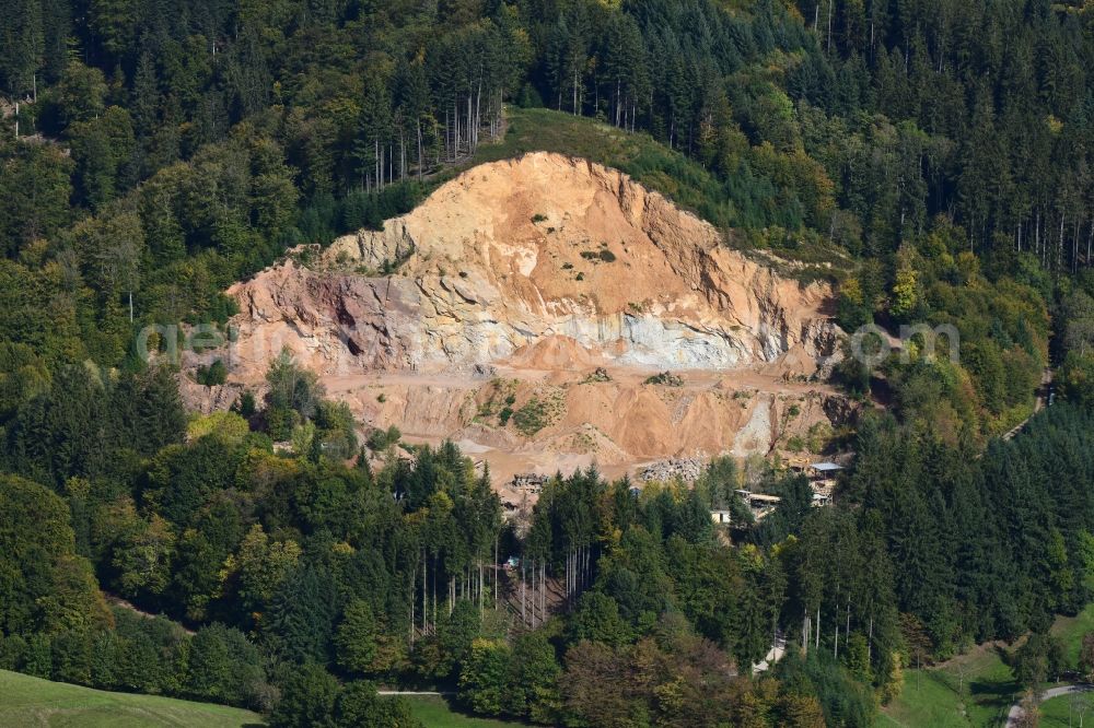 Aerial image Malsburg-Marzell - Quarry for the mining and handling of sand and gravel in the district Kaesacker in Malsburg-Marzell in the state Baden-Wurttemberg, Germany