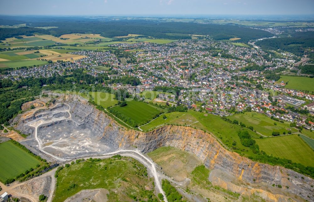 Aerial image Warstein - Quarry Hohe Liet for the mining and handling of limestone in Warstein in the state North Rhine-Westphalia, Germany