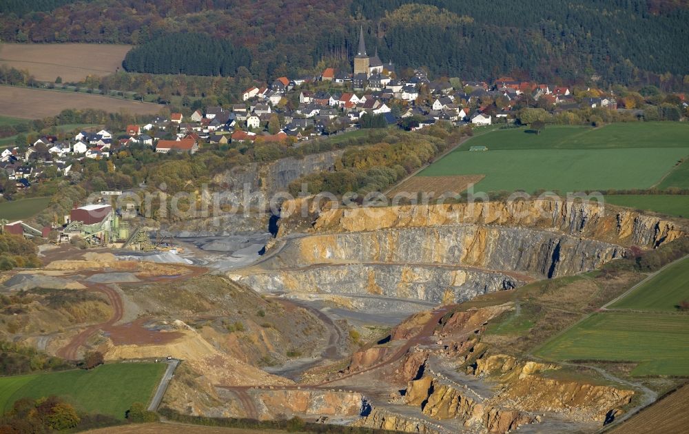 Warstein from above - View of the stone quarry Westkalk Hohe Lieth at Nuttlarer Pfad near Warstein in the state North Rhine-Westphalia