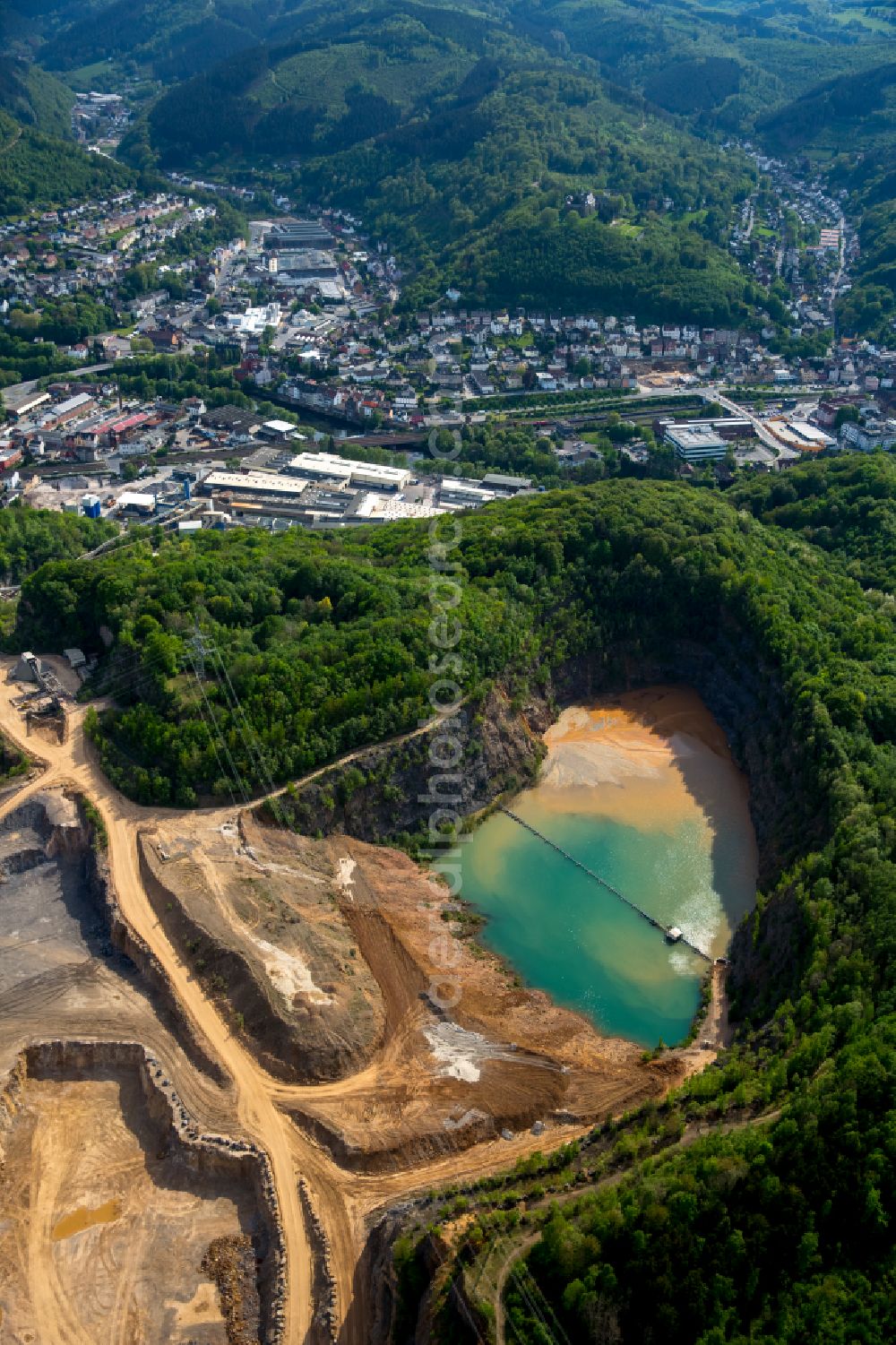 Hagen from the bird's eye view: Quarry for the mining of Hohenlimburger Kalkwerke GmbH in the district Hohenlimburg in Hagen at Ruhrgebiet in the state North Rhine-Westphalia, Germany