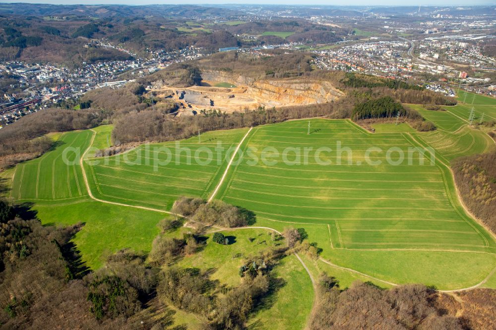 Hagen from the bird's eye view: Quarry for the mining of Hohenlimburger Kalkwerke GmbH in the district Hohenlimburg in Hagen at Ruhrgebiet in the state North Rhine-Westphalia, Germany