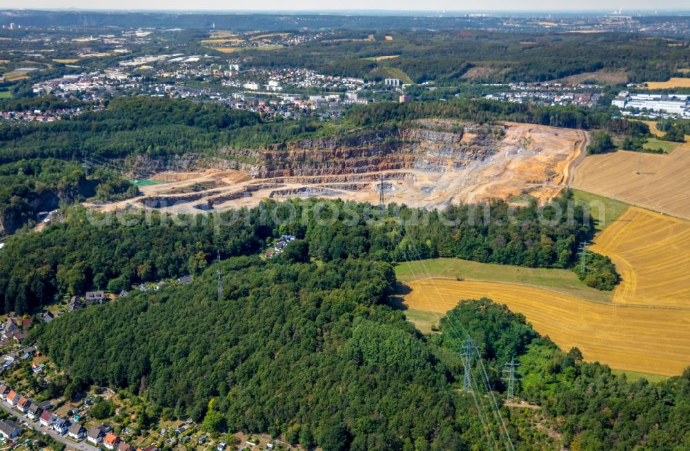 Hagen from the bird's eye view: Quarry for the mining of Hohenlimburger Kalkwerke GmbH in the district Hohenlimburg in Hagen in the state North Rhine-Westphalia, Germany