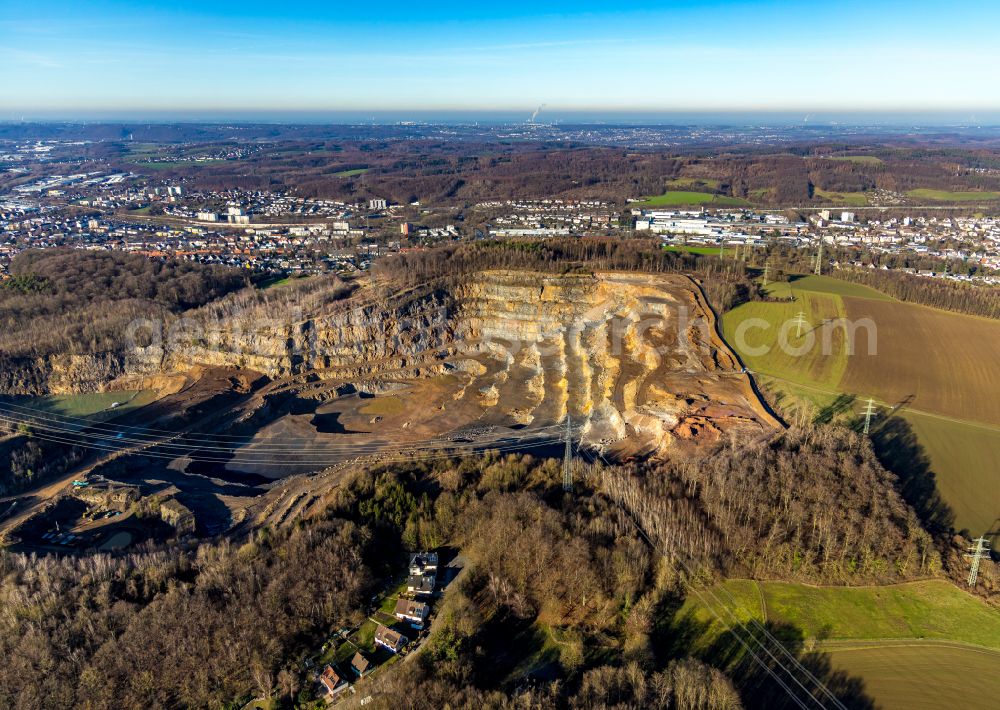 Hagen from the bird's eye view: Quarry for the mining of Hohenlimburger Kalkwerke GmbH in the district Hohenlimburg in Hagen at Ruhrgebiet in the state North Rhine-Westphalia, Germany