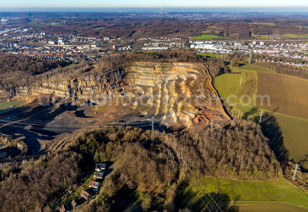 Aerial image Hagen - Quarry for the mining of Hohenlimburger Kalkwerke GmbH in the district Hohenlimburg in Hagen at Ruhrgebiet in the state North Rhine-Westphalia, Germany