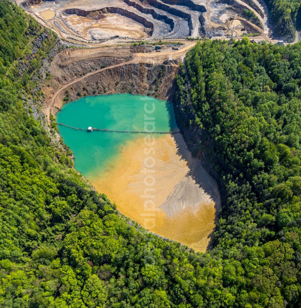 Hagen from the bird's eye view: Quarry for the mining of Hohenlimburger Kalkwerke GmbH in the district Hohenlimburg in Hagen at Ruhrgebiet in the state North Rhine-Westphalia, Germany