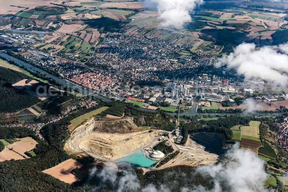 Karlstadt from above - Quarrying in Karlstadt OT Muehlbach in the state Bayern