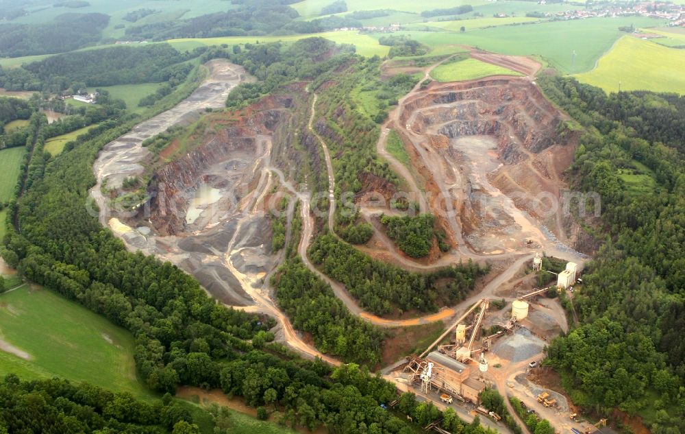 Steinsdorf OT Loitsch from above - Quarry north of the Bavarian Basalt Union GmbH in Loitsch in the state of Thuringia East Thuringia