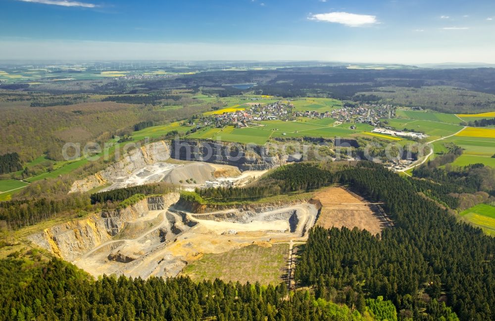 Aerial image Bad Wünnenberg - Quarry of Sauerlaender Hartkalkstein-Industrie GmbH on Am Steinbruch in Bad Wuennenberg in the state North Rhine-Westphalia, Germany