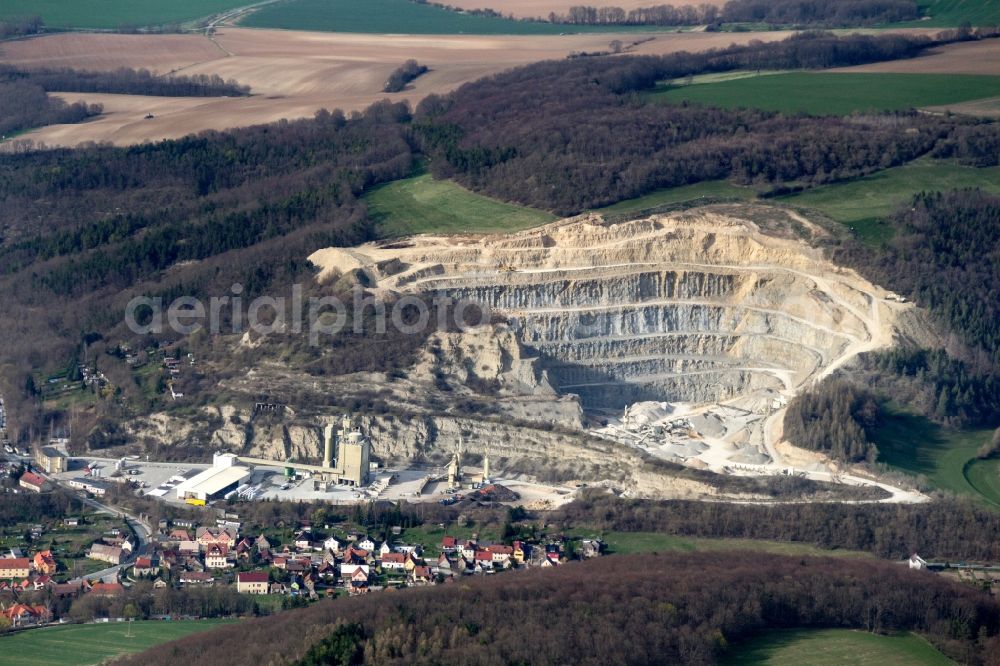 Aerial image Steudnitz - The Thomas Gruppe in Dorndorf-steudnitz in Germany operates a cement plant with limestone quarry, in which limestone rocks are obtained for cement and building materials production