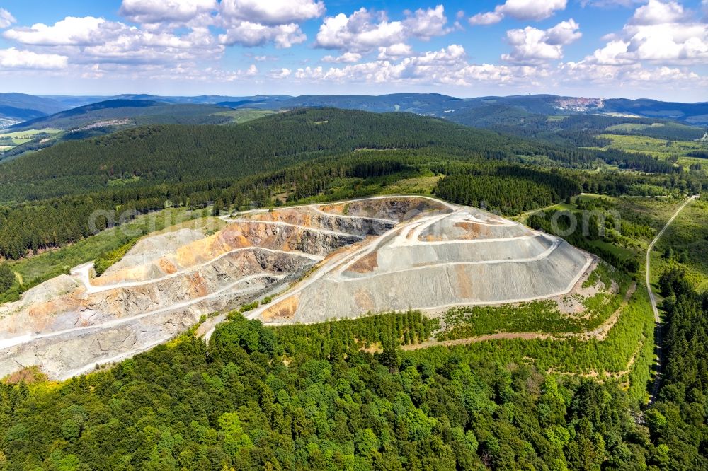 Winterberg from the bird's eye view: Quarry for the mining and handling of basalt in the district Silbach in Winterberg in the state North Rhine-Westphalia, Germany