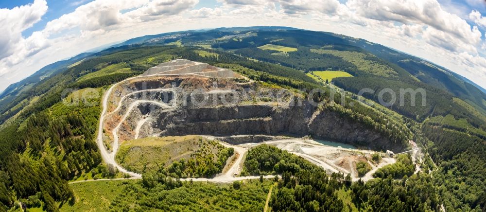 Winterberg from above - Quarry for the mining and handling of basalt in the district Silbach in Winterberg in the state North Rhine-Westphalia, Germany